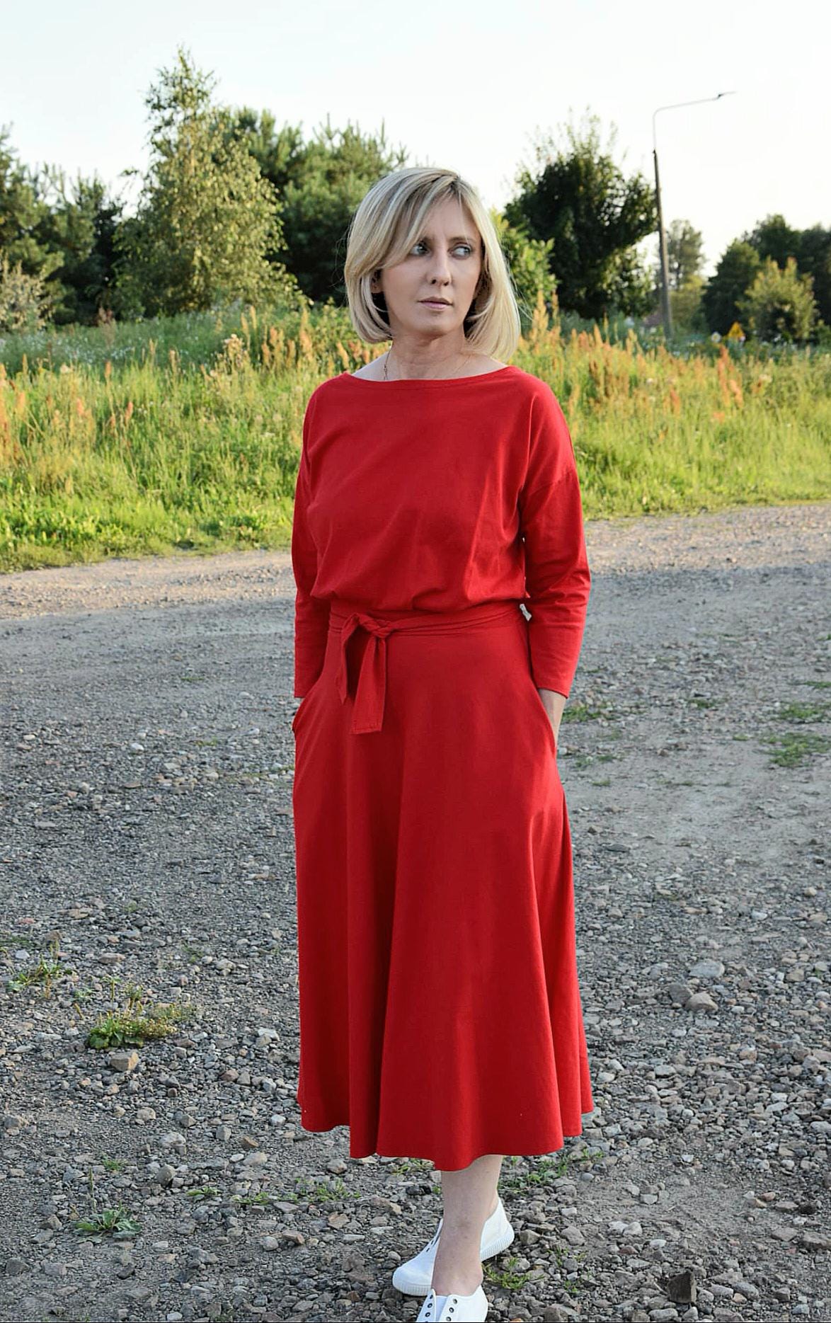 Cotton Midi Dress with Belt & Pockets – Handmade, OEKO-TEX Certified, ADELA dress