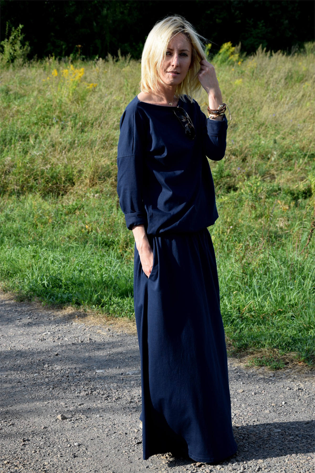 Navy blue top cotton maxi dress