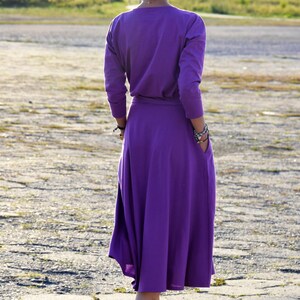 ADELA Midi Robe coton dété évasée / 100% coton / Robe avec poches / robe femme / robe midi / robe pour le travail / Robe violette image 4