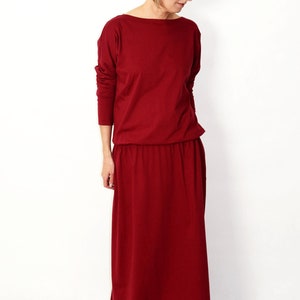 MAXIMA dress with pockets 100% cotton / 10 colours / dark red dress / long dresses / maxi dress / with sleeves / Size 6,8,10,12,S,M,L,XL image 3