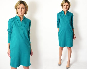 SAHARA - 100% Baumwollkleid mit Stehkragen aus Polen / mit Taschen / handgemachtes Kleid / schlichtes Kleid / lockeres Kleid