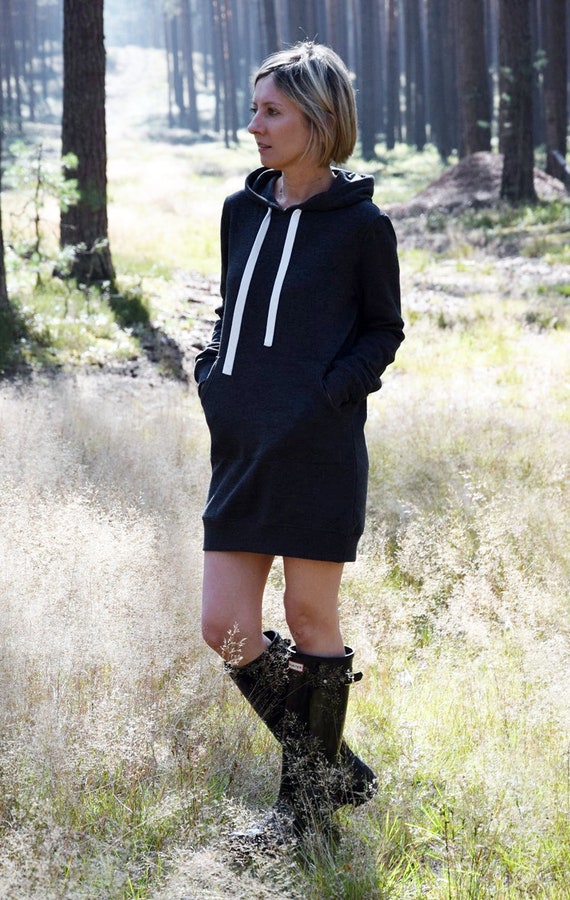 KAPO Cotton Sweater With Hood and Pockets 3 Colours Long Hoodie Tunic Hoodie Handmade Sisters Made in Poland Etsy Australia