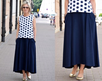 ROMA - long 100% cotton skirt with high waist / pockets / made in Poland / max skirt / long skirt / handmade / vintage skirt