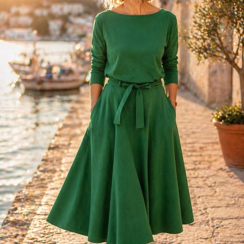 green cotton midi dress ALLIE main image 0