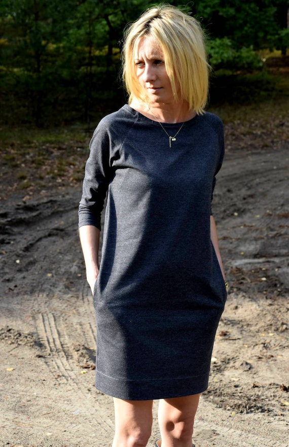 CARRIE 100% Cotton Tunic / Dress With Pockets / Long Sleeve Tunic / Women's  Tunics / Green Dress / Black Dress / Autumn Dress / Vintage 