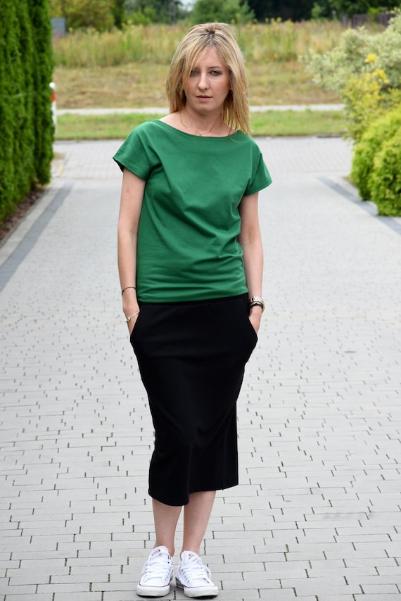 Elastic waist midi pencil skirt sale