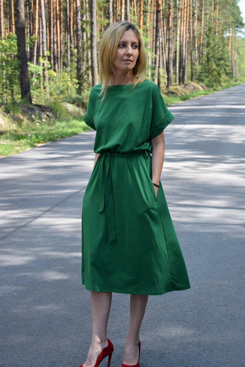 MANILA Cotton midi dress black / party dress / summer dress / dress for autumn / loose dress / midi dress / made in Poland Green