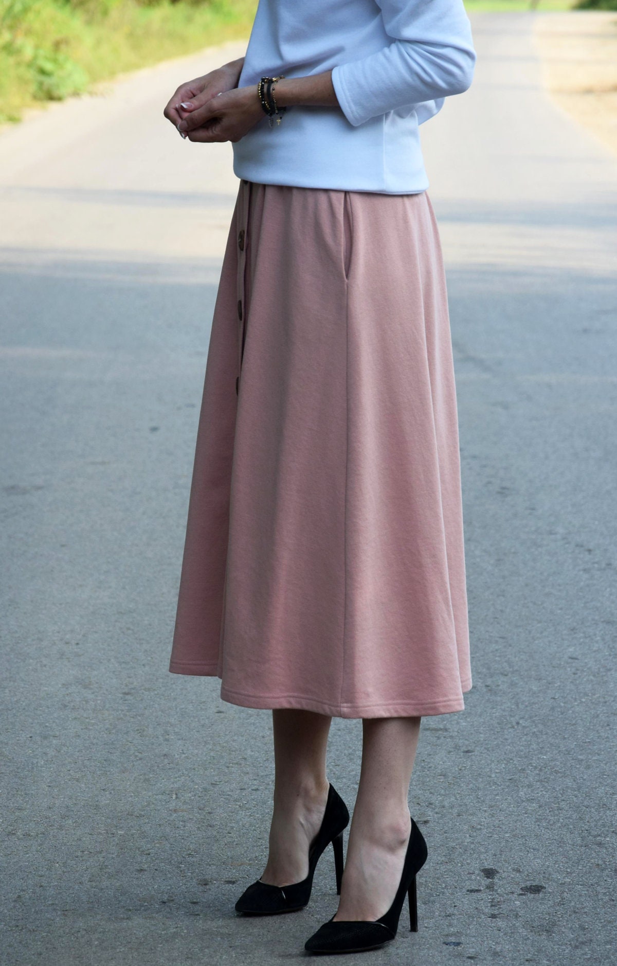 LUPE Trapezoidal Midi Skirt With Buttons / Cotton Skirt / | Etsy