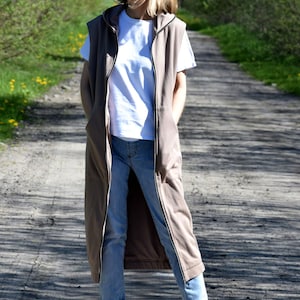 COTTON sleeveless long cardigan / Women cotton Vest / beige Sleeveless Coat / Extravagant Vest / simple coat / DEEP cardigan