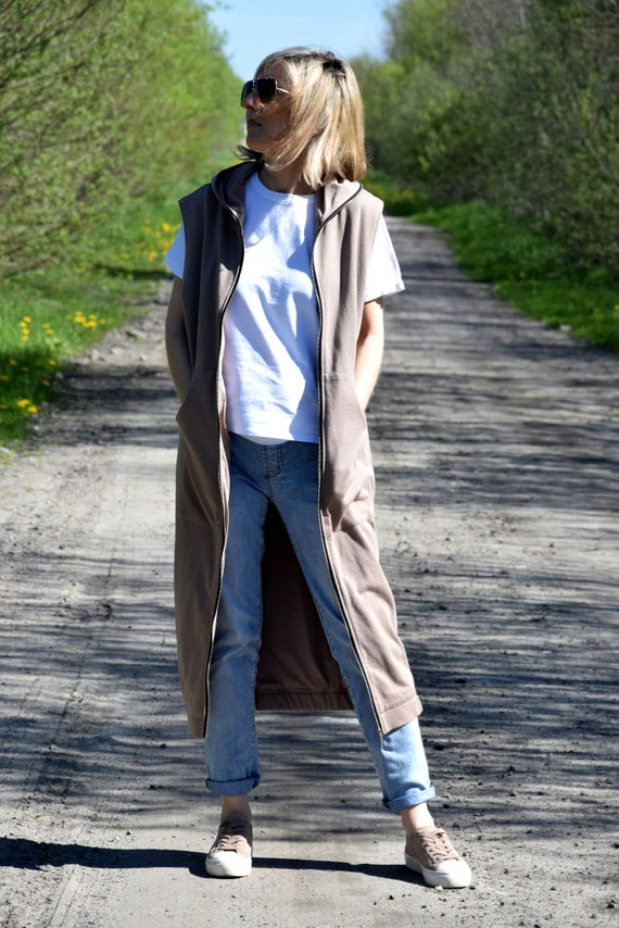 Long vest sleeveless cheap