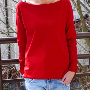 LONS LONGSLEEVE, 100% Baumwolle / schwarze Langarmbluse / LangarmBluse / Alltagsmode / Jersey Shirt / Top für Frauen / handgemacht & vintage Rot