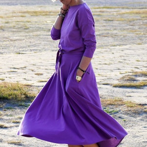 ADELA Midi Robe coton dété évasée / 100% coton / Robe avec poches / robe femme / robe midi / robe pour le travail / Robe violette image 3