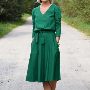 JENNIFER Baumwoll Midikleid mit V-Ausschnitt / Ausgestelltes Baumwollkleid / Party Kleid / 100% Baumwolle / Vintage Kleid / Kleid für die Arbeit / loses Kleid Bild 9