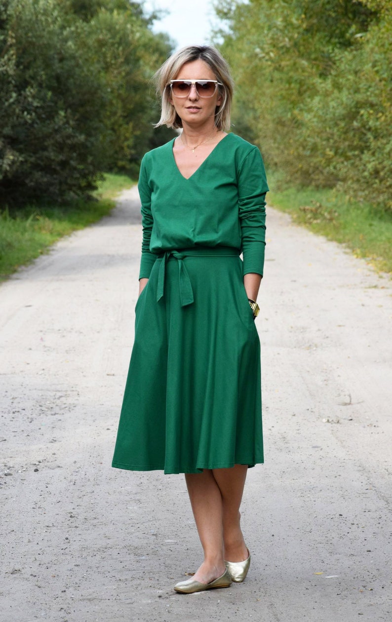 JENNIFER Baumwoll Midikleid mit V-Ausschnitt / Ausgestelltes Baumwollkleid / Party Kleid / 100% Baumwolle / Vintage Kleid / Kleid für die Arbeit / loses Kleid Bild 9