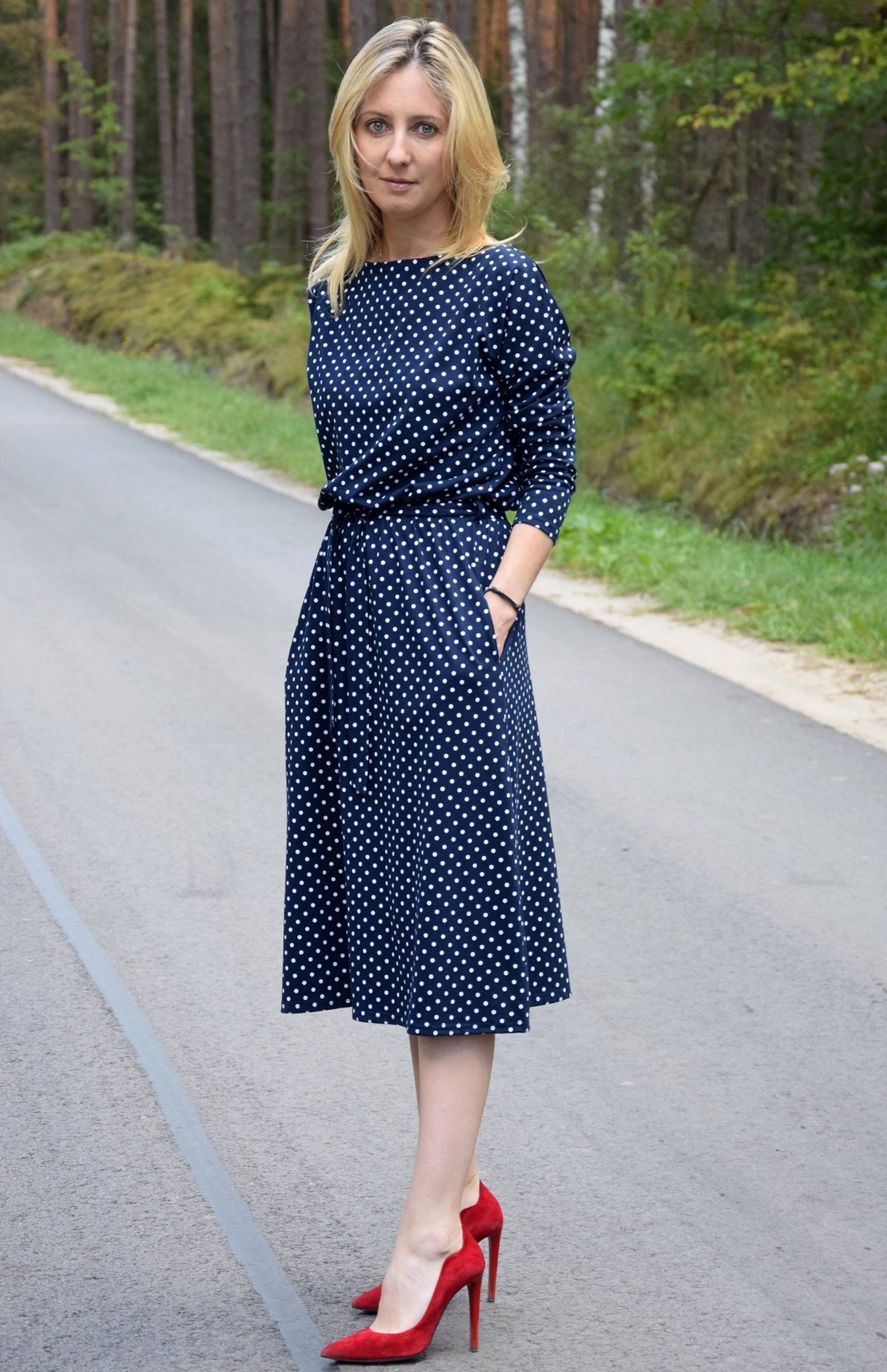 Polka Dot Midi Dress - Etsy