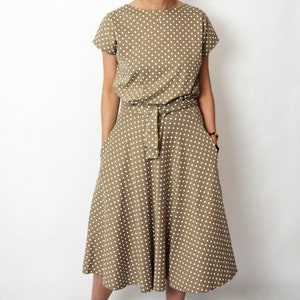 LUCY dotted dress Midi Flared cotton dress form Poland / handmade dress / 100% cotton dress / vintage dress / summer / made in Poland Light brown - mocha