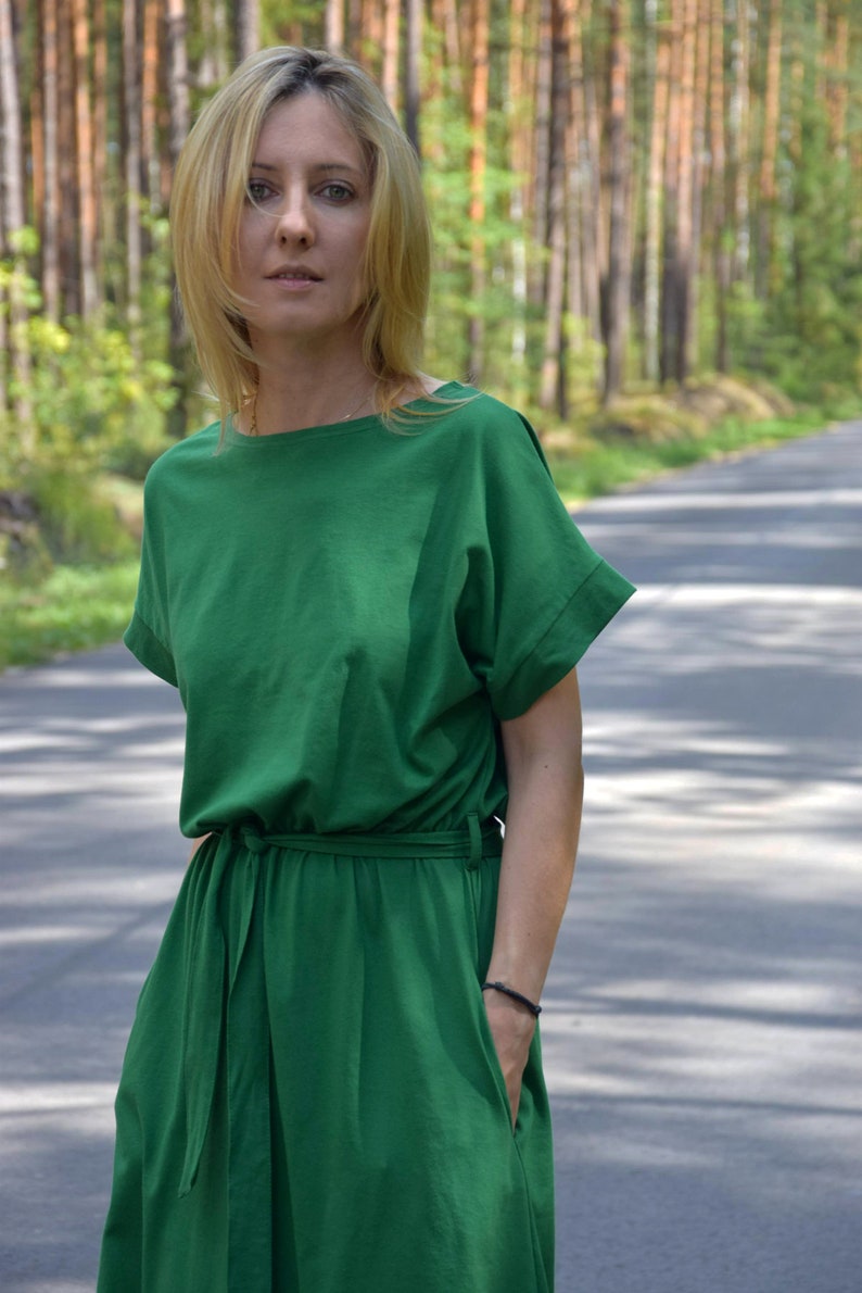MANILA Cotton midi dress green / party dress / summer dress / dress for autumn / loose dress image 4