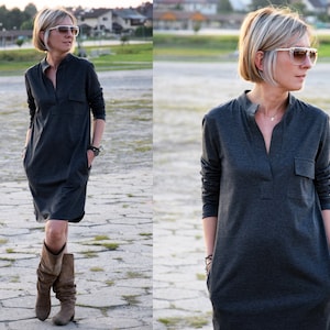 SAHARA - 100% cotton dress with a stand-up collar made in Poland / with pockets / handmade dress / simple dress / loose dress