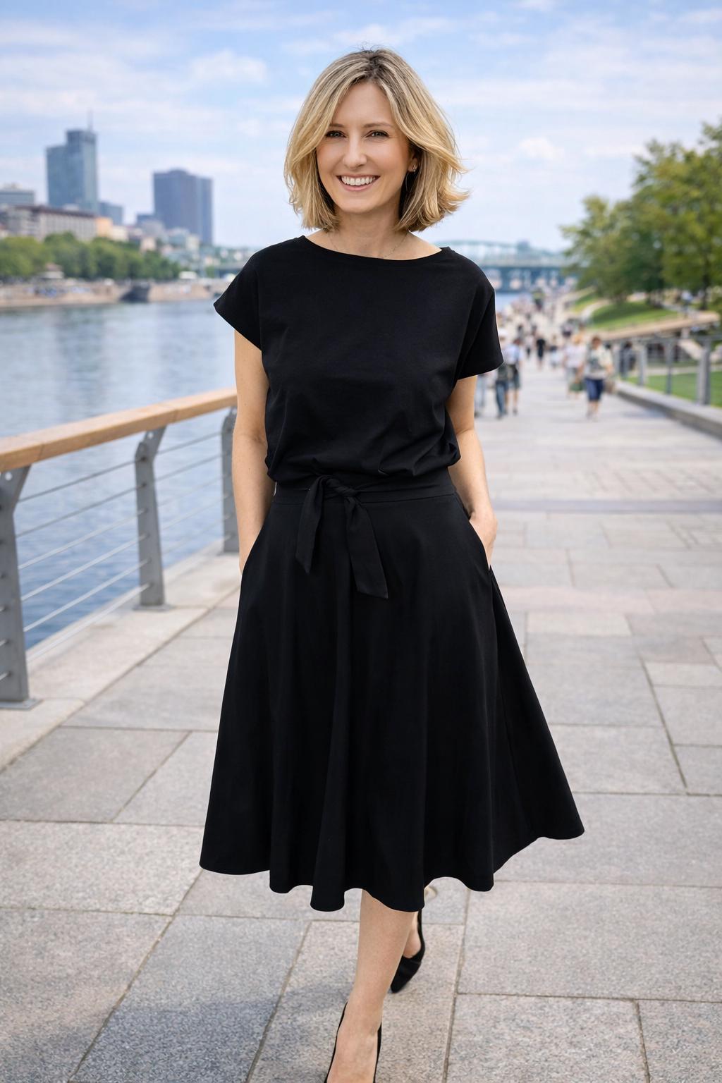 Robe Mi-longue Doublée Noire – Taille 36, été, Ici Et Maintenant