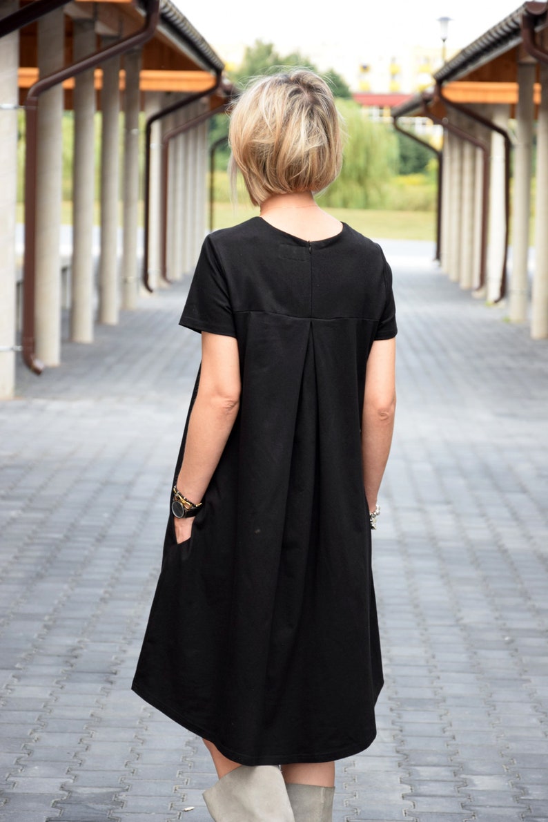 TESSA A-förmiges Kleid mit kurzen Ärmeln / 100% Baumwollkleid / handgefertigt / loses Kleid / Taschen / lose Größe Bild 3