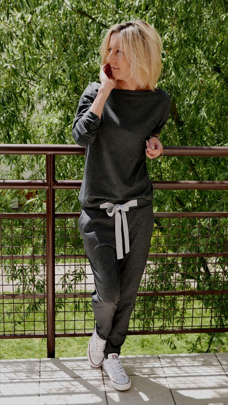 OFFICE 100/% cotton pants with a bow sweatpants loose trousers grey sweatpants made in EU unique pants 5 colors