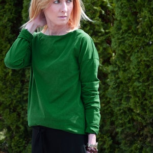 Blusa de manga larga de algodón, camisa verde para mujer, LONS