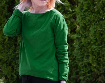 Blusa de manga larga de algodón, camisa verde para mujer, LONS