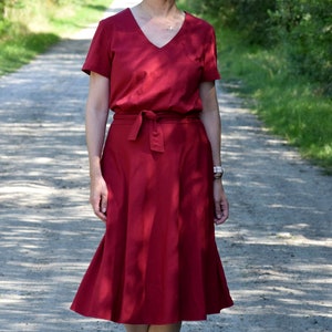 Midi dress / flared cotton dress / casual dress / dress with pockets / V neckline / DIXIE dress