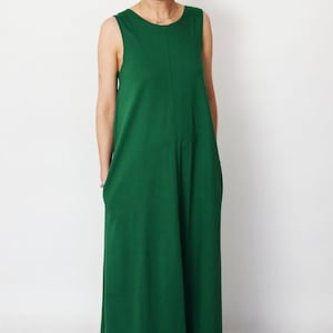 FEEL 100% cotton maxi dress with pockets / loose dress / oversize dress / dress large size / sleeveless / handmade summer dress Green