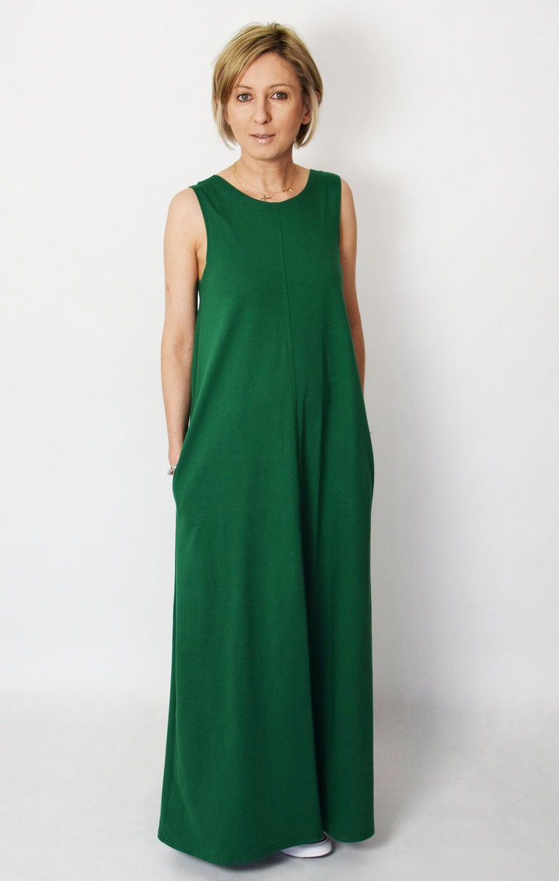 FEEL 100% cotton maxi dress with pockets / loose dress / oversize dress / dress large size / sleeveless / handmade summer dress Green