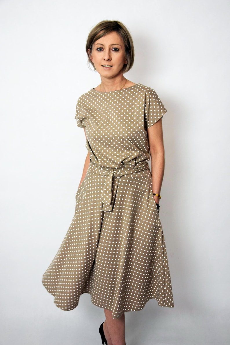 LUCY gepunktetes Kleid Midi Flared Baumwolle Kleid aus Polen / handgemachtes Kleid / 100% Baumwolle Kleid / Vintage Kleid / Sommer / made in Poland Bild 6