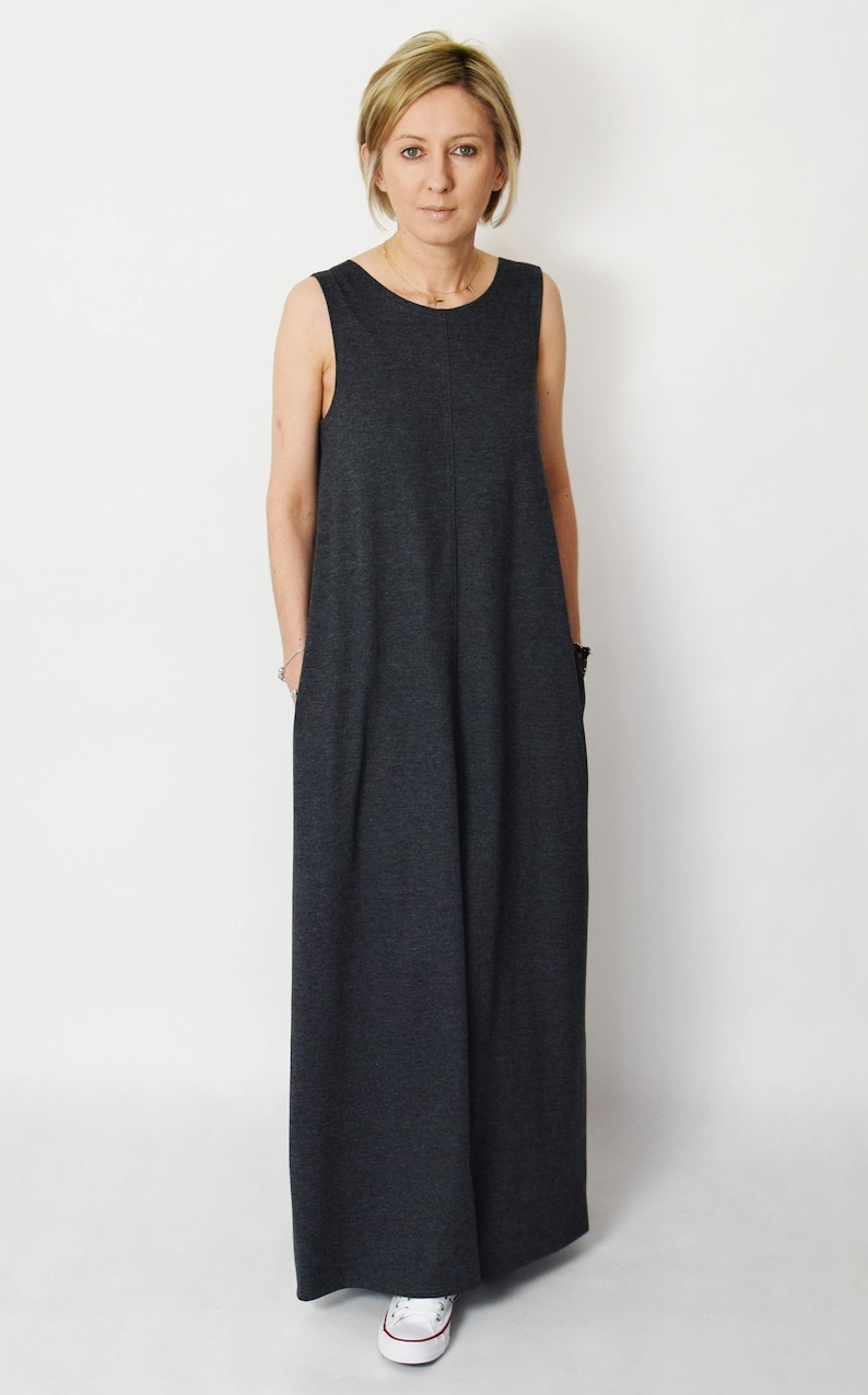 FEEL 100% cotton maxi dress with pockets / loose dress / oversize dress / dress large size / sleeveless / handmade summer dress Graphite