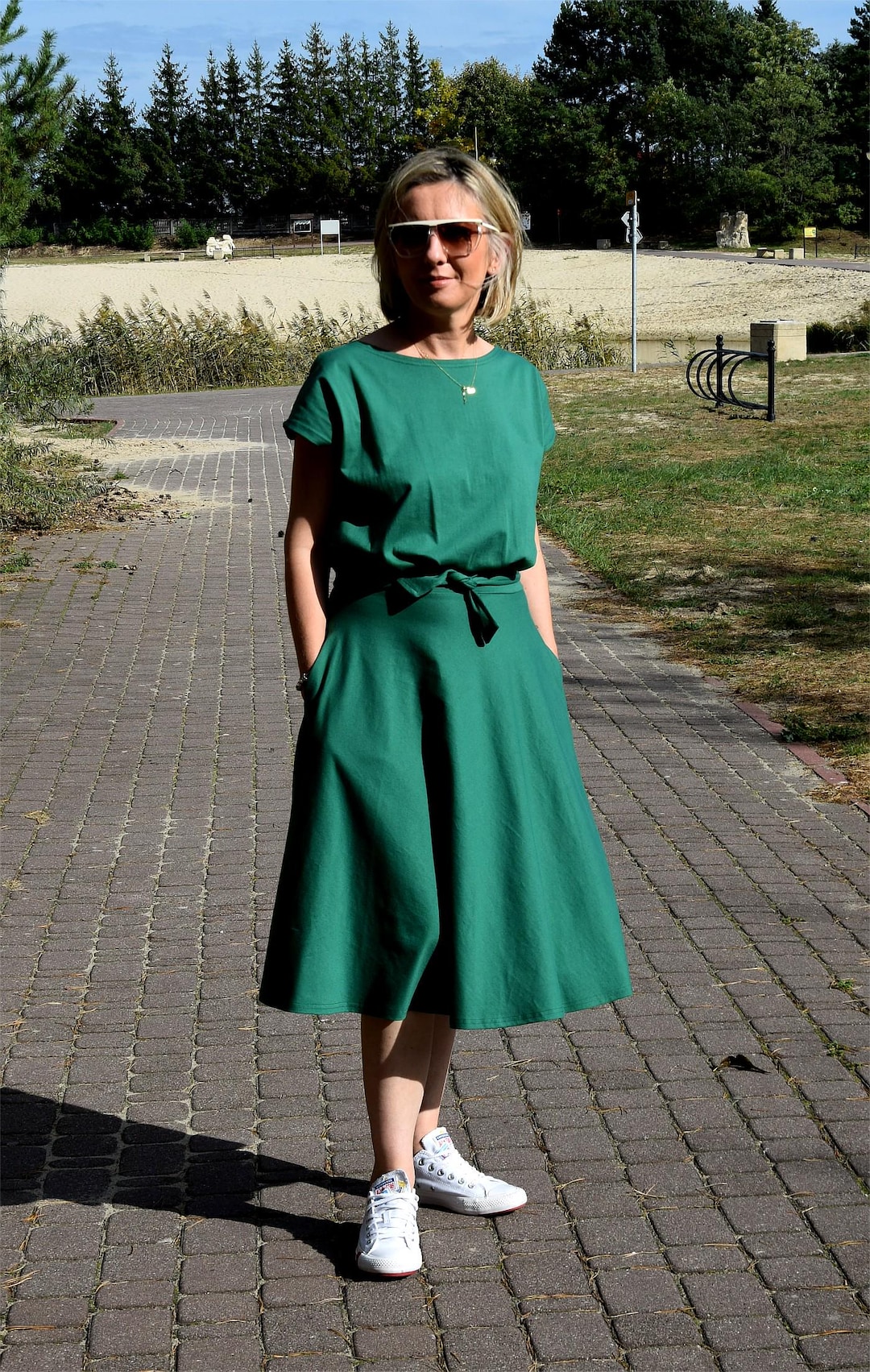 Dress Green Anna Field Jersey Jurk Deep Green Cotton Dress With