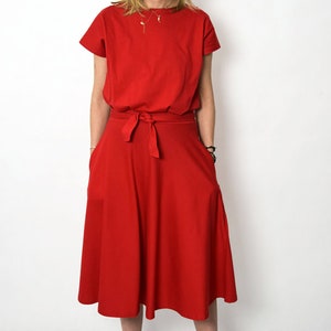 LUCY Midi Flared katoenen jurk vorm Polen / handgemaakte jurk / 100% katoenen jurk / vintage jurk / lente / zomer / made in Polen Rood