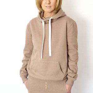 LOVE sweatshirt with a hood / made in Poland / handmade blouse / hoodie with pockets / hoodie women / sweatshirts winter Mocha