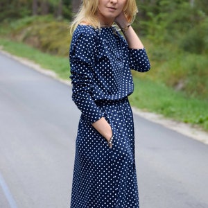 ROSE Midi Baumwollkleid mit Gürtel Polka Dots / Langarm und Taschen / Midi Kleid / made in Poland / Vintage Kleid / handgemachtes Kleid Bild 2