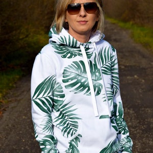 LOVE sweatshirt with a hood / made in Poland / handmade blouse / hoodie with pockets / hoodie women / sweatshirts winter Monstera