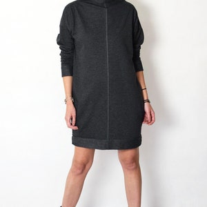 NEMO Robe 100% Coton avec col montant / fabriquée en Pologne / tunique faite à la main / robe ample / coton naturel / mini robe Graphite