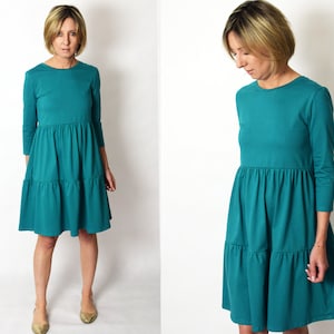 BLUM - mini dress with frills - turquoise / 100% cotton / handmade dress / office dress / more colors / loose dress / made in Poland