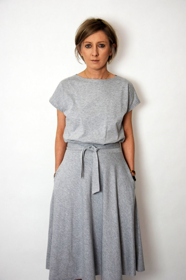 LUCY Midi Flared cotton dress form Poland / handmade dress / 100% cotton dress / vintage dress / spring / summer / made in Poland Gray