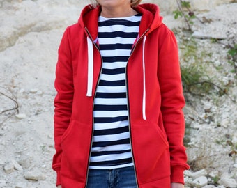 Sudadera Oversized Con Cremallera - Rojo Vino, Manga Larga, Poliéster, Diario
