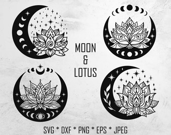 Moon And Lotus Flower Svg Bundle Lotus Tattoo Design Mandala Etsy Ireland