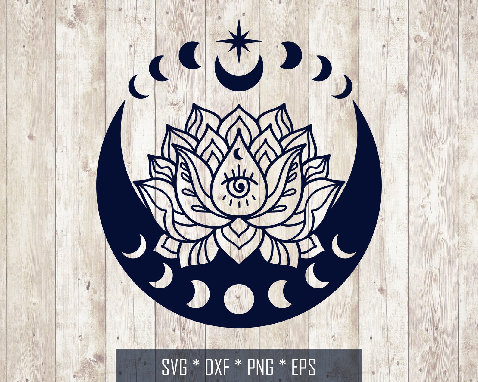 Lotus Flower with Moon Phases Svg Cut File for Cricut Mandala Etsy