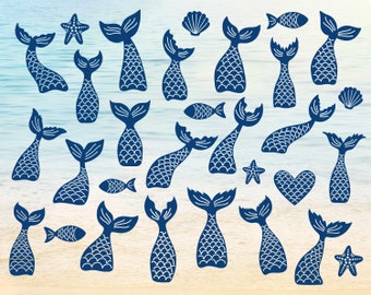 Mermaid tail SVG, Mermaid tail Clipart, Mermaid Bundle SVG, Mermaid Clip Art, Heart Svg, Starfish Svg, Shell Svg, Fish Svg, Svg files Vector
