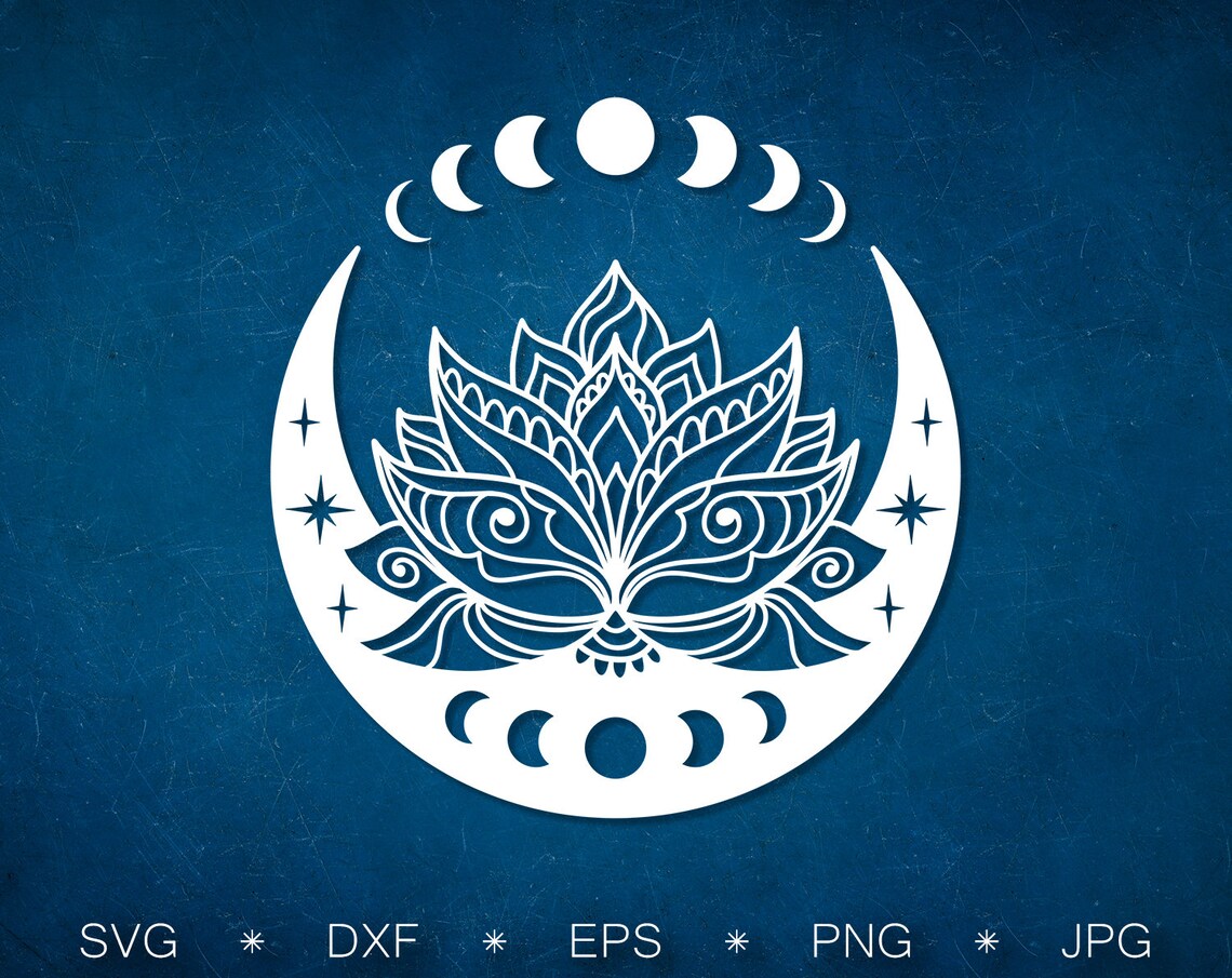 Lotus flower with Moon phases svg cut file Crescent moon svg Etsy