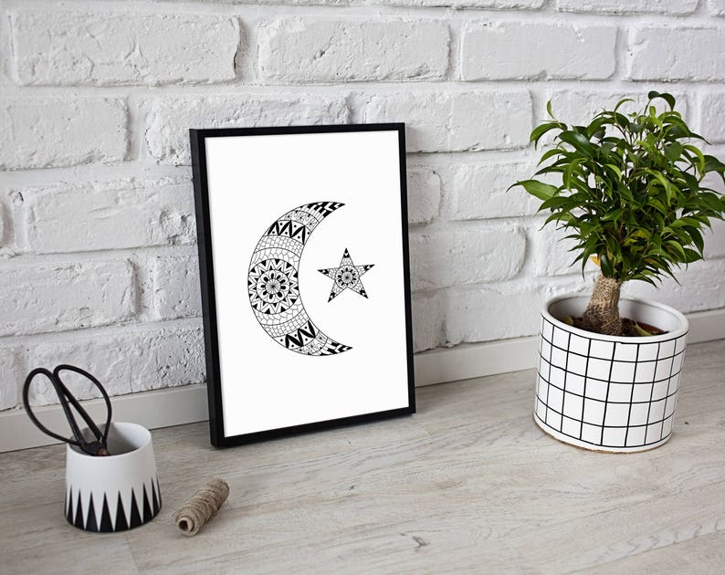 Download Clip Art Bohemian Print Crescent Decor Mandala Svg Zentangle Svg Moon Svg Svg Files For Cricut Vector Clipart Tribal Wall Art Half Moon Print Art Collectibles