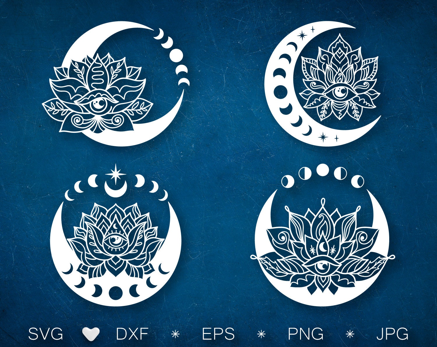 Lotus and Crescent Moon Svg Bundle Lotus Flower Svg Cut File Etsy