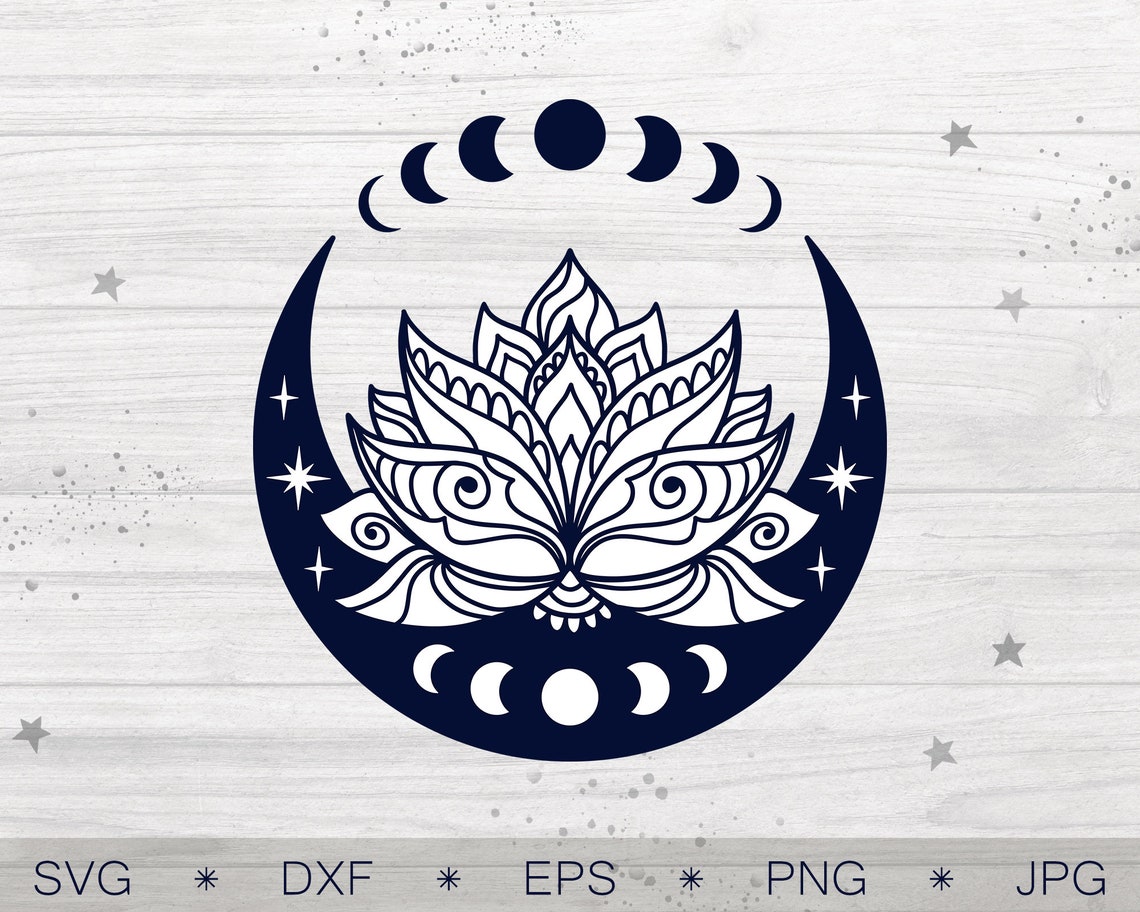 Lotus flower with Moon phases svg cut file Crescent moon svg Etsy