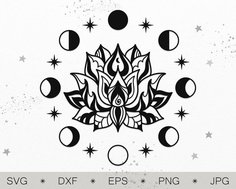 Lotus Flower Svg Moon Phases Svg Cut File Celestial Svg Etsy Singapore