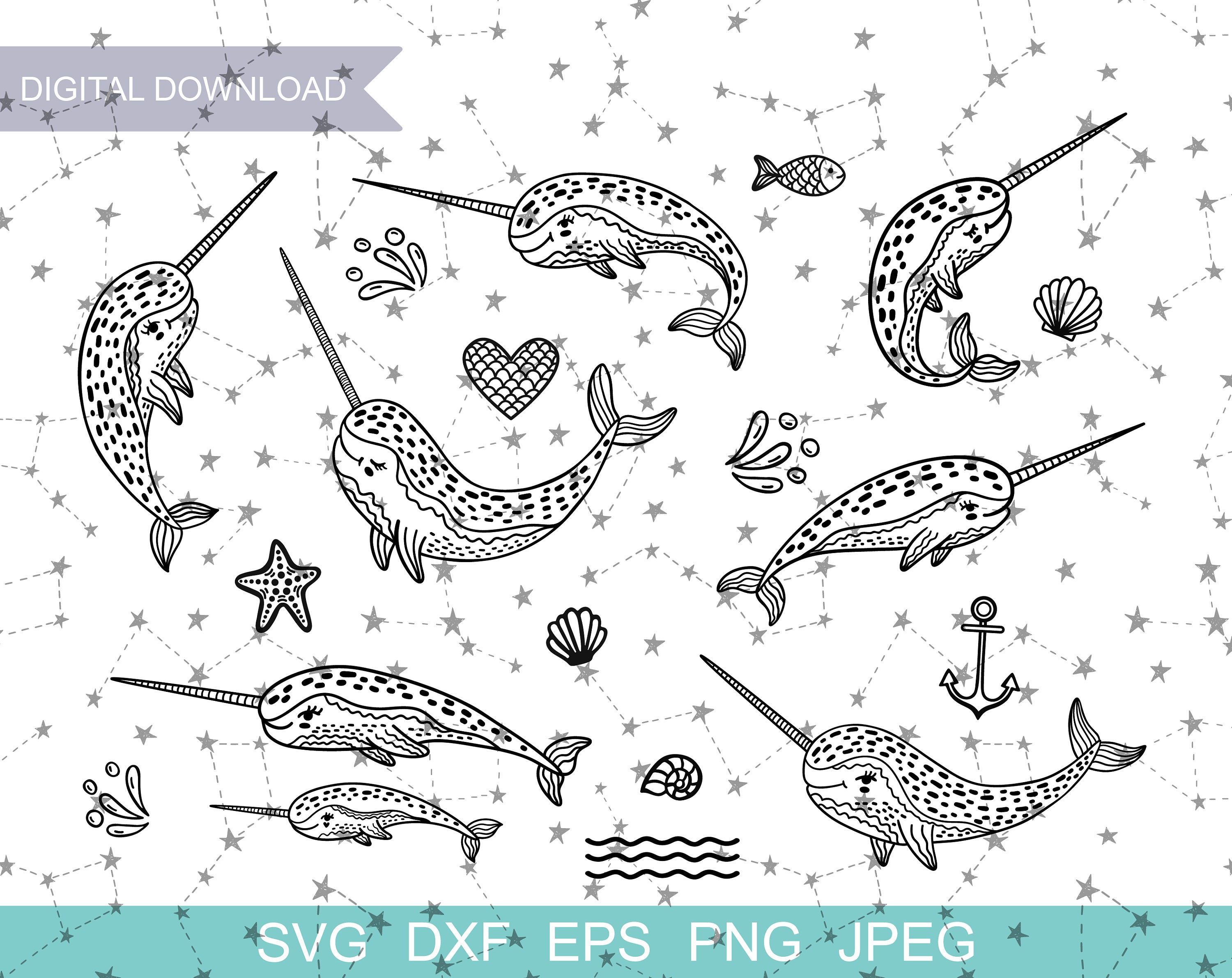 Narwhal SVG Narwhal Print Baby Narwhal SVG Narwhal Clipart | Etsy